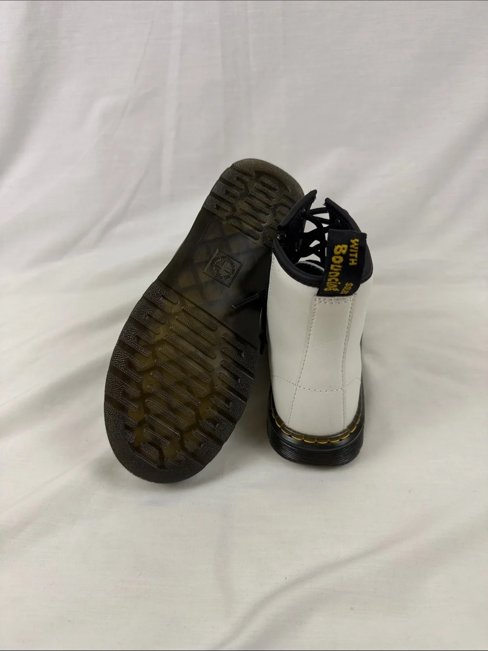 Dr. Martens White Kids Lace-Up Combat Boots with Black Trim New with out box